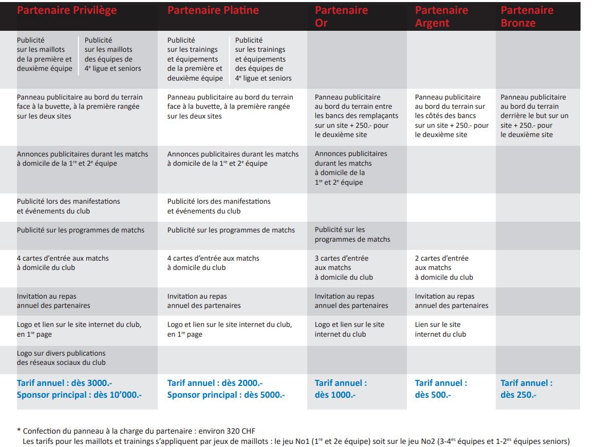 Tarifs sponsor FC Courrendlin-Courroux